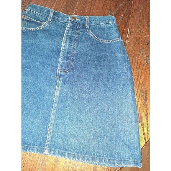 Size 7/8 Brooks Brothers Cotton Blue Denim Blue Jean Mini Skirt with Pockets - Picture 2 of 5